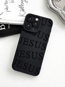 Funda de teléfono con protección de lente con eslogan "JESÚS" en estilo minimalista, funda de teléfono negra con fe cristiana, compatible con iPhone y teléfonos Galaxy, adecuada como regalo o para uso personal - Multicolor - Ver 5