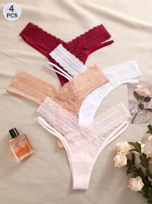 4pcs/Sexy Low-Rise Lace Lace Brazil Pants - Multicolor - View 1