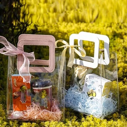 5个加厚透明PVC礼品袋，适用于情人节、圣诞节、婚礼回礼、糖果盒、午餐袋等。