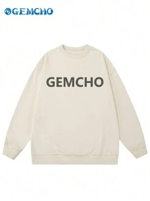 Sudadera de manga larga con cuello redondo y estampado de letras, estilo sencillo para uso diario en primavera/verano - Albaricoque - Ver 4