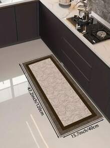1pc Brown Framed Black Line Floral Print Kitchen Mat, Non-Slip, Suitable For Room Decor, Living Room, Bathroom, Bedroom Carpet, Doormat, Area Rug And Outdoor Rug, Made Of Polyester Fiber, Easy To Clean And Machine Washable, Suitable For All Seasons And Holidays - 摩卡棕 - 查看 6