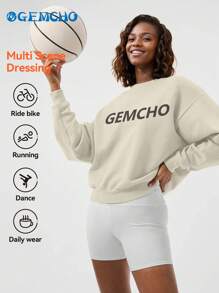 Sudadera de manga larga con cuello redondo y estampado de letras, estilo sencillo para uso diario en primavera/verano - Albaricoque - Ver 2