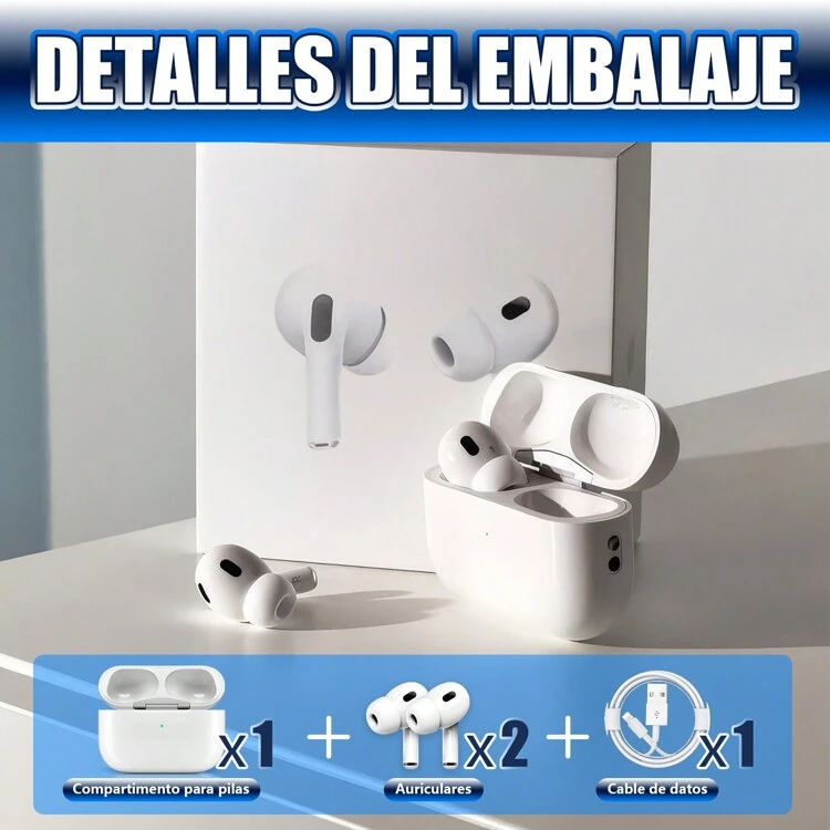 Audifonos Bluetooh Inalambricos Pods Pro2 Auriculares Inalámbricos Manos Libre Con Estuche De Carga Compatibles Deportivos Audifonos Gamer Audifonos Con Android E IOS Color Blanco - Blanco - Añade 2