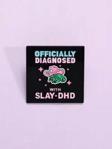 1pc Officially Diagnosed With Slay-DHD Enamel Pins Pink Cowboy Hat Frog Brooch Backpack Lapel Badge Funny Jewelry Gift