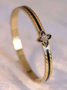 1 pieza Pulsera con trébol de cuatro hojas chapada en oro de 18K, accesorio de moda de alta gama para uso diario