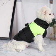1pc Winter Pet Cotton Vest, Color Blocked Waterproof And Warm Dog Clothing, Zipper Style With Drawstring Hook, Comfortable Cotton Jacket For Cold Weather Outdoor Dog