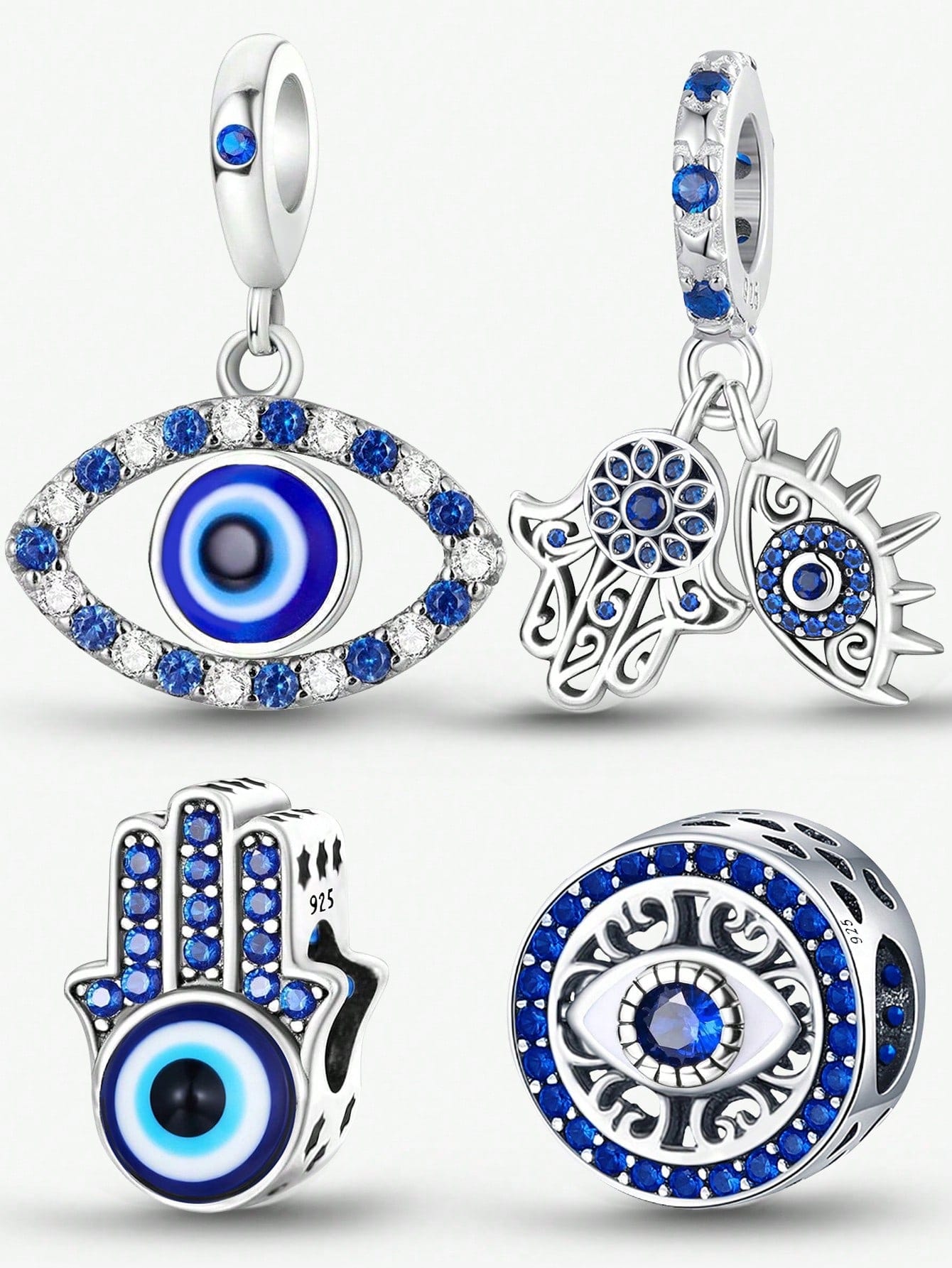 1PC 925 Sterling Silvere Blue Devil's Eye Charm Bead Fit For Women Bracelets Bangles DIY Jewelry Making And Daily Outfit Matching Jewelry Decoration For Girls