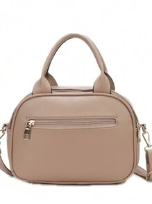 Modern Women's Handbag With Multiple Zippers For Carrying - Coffee Brown - View 3