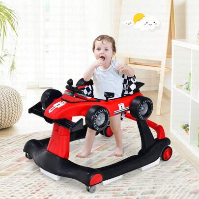 4-In-1 Baby Walker Foldable Activity Push Walker Adjustable Yellow/Blue/Red/Black/White