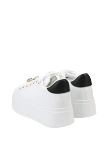 Rhinestone Decorated Casual Comfort Breathable Thick Sole Sneakers - White Black - View 3