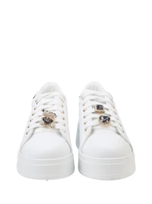 Rhinestone Decorated Casual Comfort Breathable Thick Sole Sneakers - White Black - View 4
