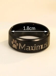 Anillo conmemorativo de la huella de una mascota personalizada, anillo de dedo de acero inoxidable con nombre de perro o gato grabado, para amantes de los perros y cachorros, regalo para el Día del Padre, tallas del 7 al 11 - Negro - Ver 3