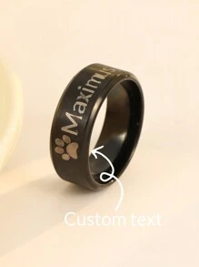 Anillo conmemorativo de la huella de una mascota personalizada, anillo de dedo de acero inoxidable con nombre de perro o gato grabado, para amantes de los perros y cachorros, regalo para el Día del Padre, tallas del 7 al 11 - Negro - Ver 1