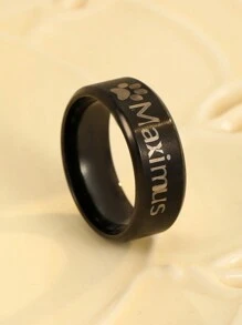 Anillo conmemorativo de la huella de una mascota personalizada, anillo de dedo de acero inoxidable con nombre de perro o gato grabado, para amantes de los perros y cachorros, regalo para el Día del Padre, tallas del 7 al 11 - Negro - Ver 2