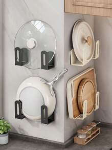 2 pièces Support de couvercle de pot en plastique, support mural pour couvercle de pot sans perçage requis, idéal pour ranger les couvercles de casserole, les planches à découper, les poêles, les fournitures de rangement de cuisine