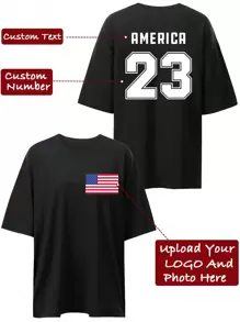 Customized Women Oversized T-Shirt, Personalized Your Logo/Photo, Name/Text/Lucky Number, Black Top, Summer Women Loose Short Sleeve Tee, Holiday Gift, Summer Clothing, Summer Women's Apparel, Best Friend Gift, Anniversary Gift, Party Gift, Basketball Uniform - Black - View 1