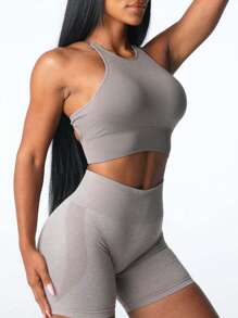 Sports Bras For Women Solid Color Sleeveless Workout Yoga Bra Fitness Sport Seamless Bralette Underwear Running Bras - 卡其色 - 查看 3