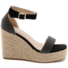 Tacones de cuña con correa de tobillo para uso diario - Negro - Ver 4