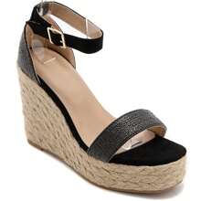 Tacones de cuña con correa de tobillo para uso diario - Negro - Ver 3