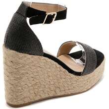 Tacones de cuña con correa de tobillo para uso diario - Negro - Ver 6