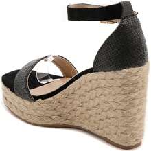 Tacones de cuña con correa de tobillo para uso diario - Negro - Ver 5