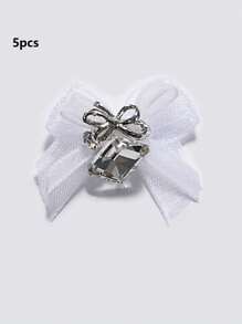 QPRETTY DU 5 piezas de adorno de uñas con doble lazo de cristal, gota cuadrada gruesa blanca y rosa, con terminado de malla doble y perforación