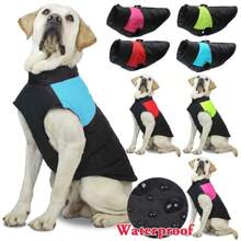 1pc Winter Pet Cotton Vest, Color Blocked Waterproof And Warm Dog Clothing, Zipper Style With Drawstring Hook, Comfortable Cotton Jacket For Cold Weather Outdoor Dog