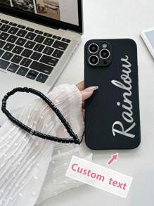 1pc Black TPU Customized Text/Letter Anti-Drop Phone Case And 1pc Black Beaded Phone Lanyard, Compatible With Iphone Case/Matching Phone Case/Interesting Phone Case/Galaxy Phone Case/Redmi Phone Case/Matching Phone Case Compatible With Iphone 15 PRO MAX Phone Case/IPhone 14 Pro Max Case/Galaxy A05 Case/Galaxy A54 5G Case/Galaxy A52/A52s 5G Case/Galaxy S21 FE 5G Case/Galaxy S23 Ultra Case/Galaxy S24 Ultra 5G Case/ Poco X5 Pro Case
