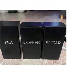 3 件套高品质密封罐，带白色和黑色金属盖，适合储存咖啡豆、茶叶、糖 - 适用于餐厅、厨房、客厅 - 彩色 - 查看 7