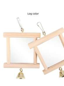 1pc Parrot Biting Wooden Color Bell Decor Mirror Toy - Multicolor - View 6