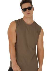 Men's 100% Cotton Macho Summer Basic Tank Top - 鏽棕色 - 查看 1