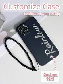 1pc Black TPU Customized Text/Letter Anti-Drop Phone Case And 1pc Black Beaded Phone Lanyard, Compatible With Iphone Case/Matching Phone Case/Interesting Phone Case/Galaxy Phone Case/Redmi Phone Case/Matching Phone Case Compatible With Iphone 15 PRO MAX Phone Case/IPhone 14 Pro Max Case/Galaxy A05 Case/Galaxy A54 5G Case/Galaxy A52/A52s 5G Case/Galaxy S21 FE 5G Case/Galaxy S23 Ultra Case/Galaxy S24 Ultra 5G Case/ Poco X5 Pro Case