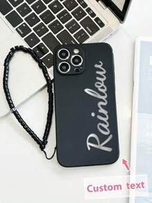 1pc Black TPU Customized Text/Letter Anti-Drop Phone Case And 1pc Black Beaded Phone Lanyard, Compatible With Iphone Case/Matching Phone Case/Interesting Phone Case/Galaxy Phone Case/Redmi Phone Case/Matching Phone Case Compatible With Iphone 15 PRO MAX Phone Case/IPhone 14 Pro Max Case/Galaxy A05 Case/Galaxy A54 5G Case/Galaxy A52/A52s 5G Case/Galaxy S21 FE 5G Case/Galaxy S23 Ultra Case/Galaxy S24 Ultra 5G Case/ Poco X5 Pro Case
