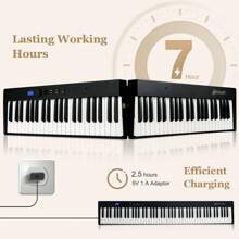 88-Key Folding Electric Piano Keyboard Semi Weighted Full Size MIDI Black - View 6