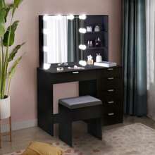 Vanity Set With LED Lighted Mirror 6 Drawers Makeup Dressing Table Dresser Desk - 1 - View 2