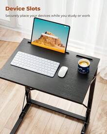 21''Wx28''H Folding TV Tray Table, Small Foldable C-Shaped End Table For Eating With Tablet And Phone Slots, Slide Under Couch Side Table For Recliner, Living Room, Bedroom, Black - màu đen - Xem 4