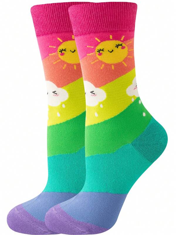 1 Pair Women's Bright Pink Giraffe, Monkey, Hippopotamus, Lion Animal Pattern Cute Casual Socks, Suitable For Daily Use