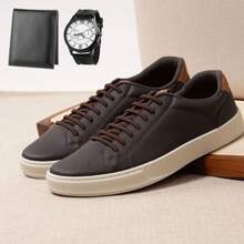 Sapatenis masculino + Palmilha Gel + Carteira + relógio Kit Slip on Casual - Marrom - Visão 1