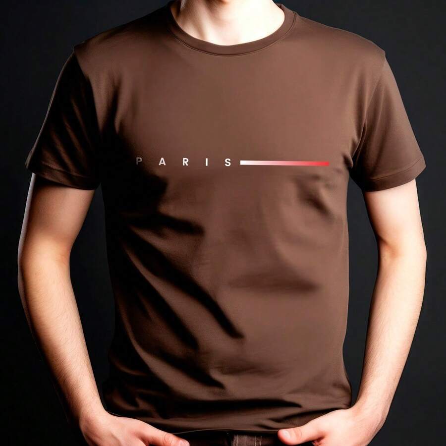 Men's Paris Basic Casual T-Shirt 100% Cotton Comfortable Premium Line COD032 - 鏽棕色 - 查看 1