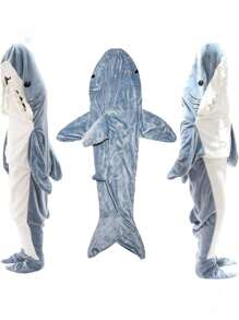 Novel Cartoons, Strange And Interesting Shark Pajamas, Hats And Warm Flannel Robes, Blankets Suitable For Halloween Party Costume Role-Playing - Blue - View 4