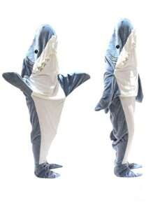 Novel Cartoons, Strange And Interesting Shark Pajamas, Hats And Warm Flannel Robes, Blankets Suitable For Halloween Party Costume Role-Playing - Blue - View 3