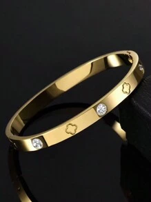 1 pulsera de moda de acero inoxidable con incrustaciones de diamantes de imitación para mujeres, adecuada para uso diario