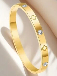 1 pulsera de moda de acero inoxidable con incrustaciones de diamantes de imitación para mujeres, adecuada para uso diario