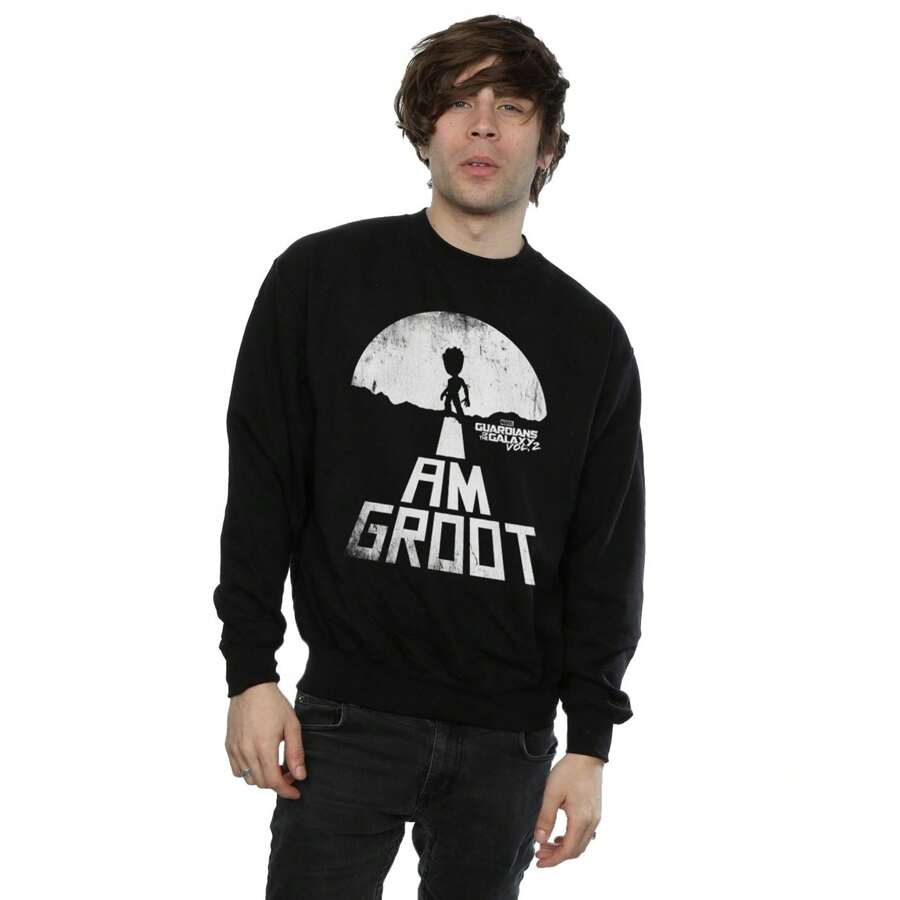 Marvel Mens  I Am Groot White Sweatshirt (Black) - 153gsm 80% Polyester/20% Cotton - Black - View 1