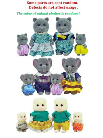 Stomle Family Set de 4 figuras en miniatura realistas con fieltro de una familia de cerdos (gato, elefante, etc.) con miembros móviles, decoración de casa de muñecas, coleccionables de familia de bosque a escala 1:12, propensos a daños durante el envío