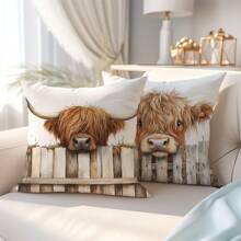 1pc/2pcs Simple Highland Cow Plush Throw Pillow Cover, Single Sided Skin-Friendly Peach Velvet, 45*45cm Sofa Cushion Cover For Home Decor, Party Decoration, Gift
