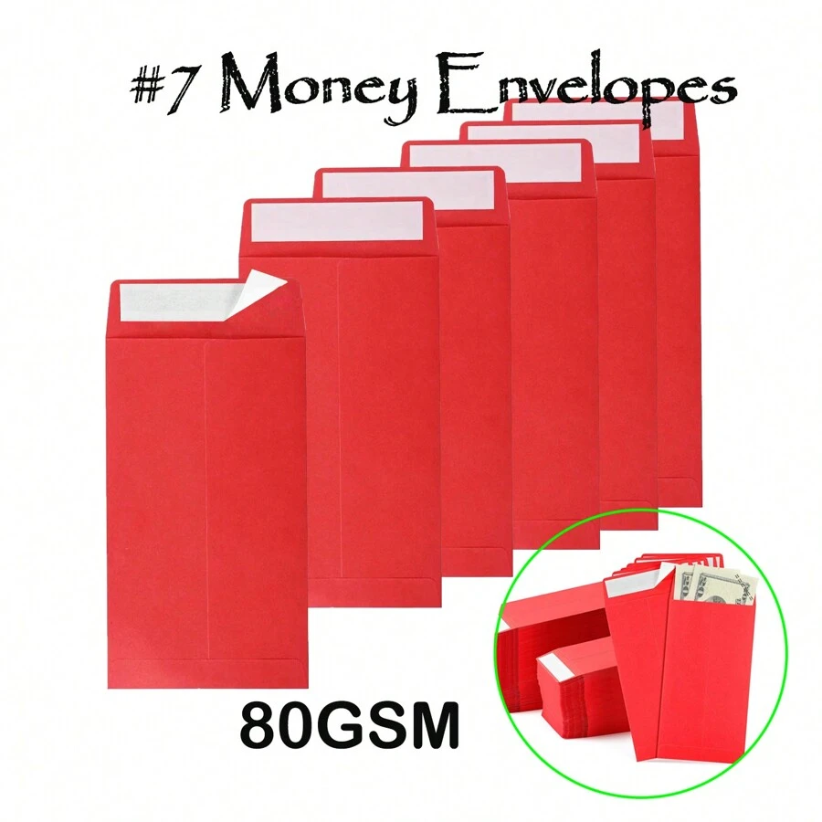 100/120 个自封彩色钱信封，用于现金、工资单、储蓄、硬币、货币、红包/黄包/储蓄信封（80GSM/6.5X 3.5 英寸） - 彩色 - 查看 1