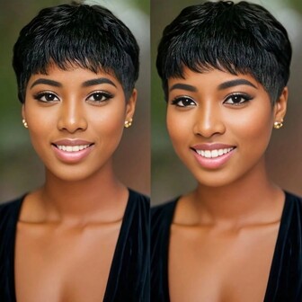150% Density 6Inch Pixie Cut Wig Short Straight Human Hair Wigs For Women