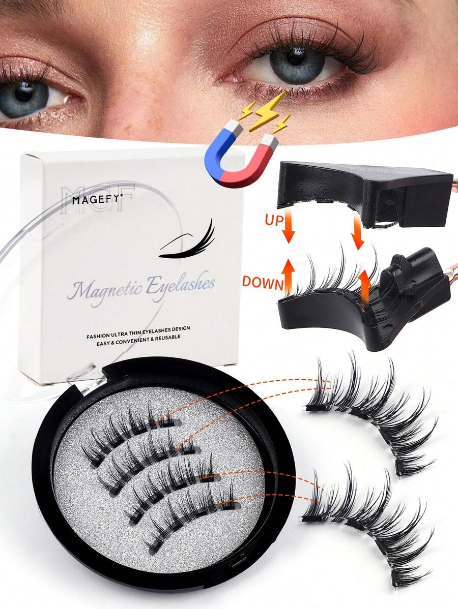 MAGEFY 1 Pair CC Curl Manga Reusable Magnetic Suction False Eyelash Kit,Equipped With Magnetic Clips,Natural Looking, 3D Natural Spiky Manga Lashes Fluffy Wispy Soft Lashes Fake Eyelashes False Eyelashes Strip,Comic Pointed Tail Style Style, Magnetic Lashes, End Eye Elongated Faux Mink Strip Lashes, Suitable For Parties Or Gift For Women&Girls, Ultra-Light Lashes Package - 尖尾漫畫款 - 查看 1