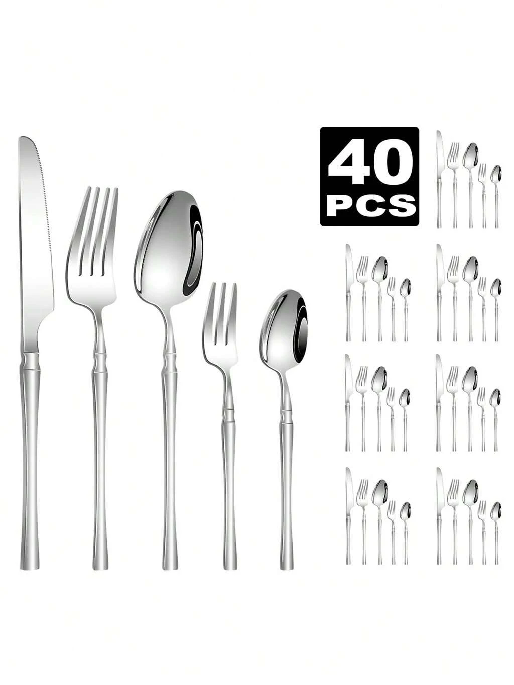 5/20/30/40pcs Stainless Steel Flatware Set, Steak Knife Fork Spoon Suit For Home Kitchen, Hotel, Christmas Gift Gift,Kitchen,Christmas Gift,School Supplies